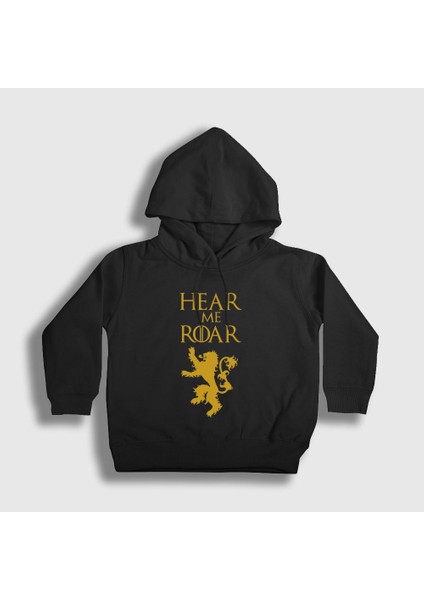 Unisex Çocuk Siyah Roar Game Of Thrones Kapüşonlu Sweatshirt