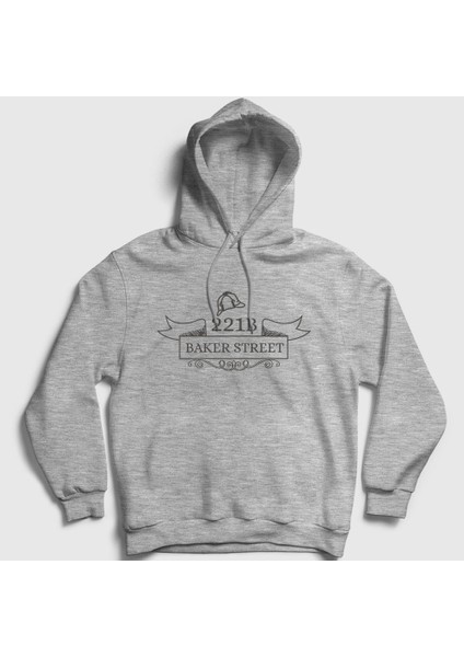 Unisex Gri 221B Sherlock Holmes Kapüşonlu Sweatshirt