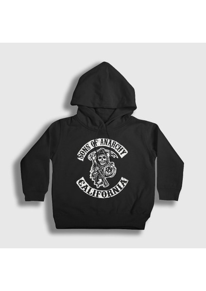 Unisex Çocuk Siyah California Sons Of Anarchy Kapüşonlu Sweatshirt