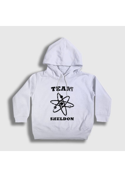 Unisex Çocuk Beyaz Team Sheldon The Big Bang Theory Kapüşonlu Sweatshirt