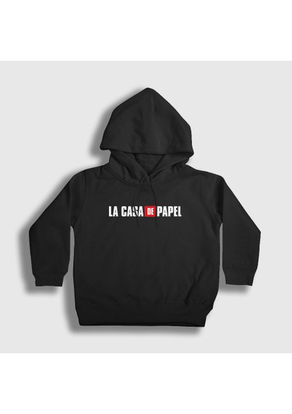 Unisex Çocuk Siyah Logo La Casa De Papel Kapüşonlu Sweatshirt