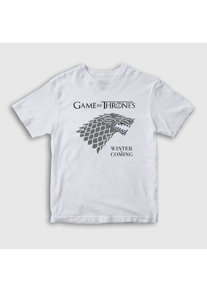Unisex Çocuk Beyaz Stark Game Of Thrones T-Shirt