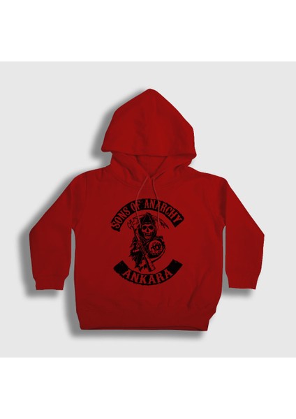 Unisex Çocuk Kırmızı Ankara Sons Of Anarchy Kapüşonlu Sweatshirt