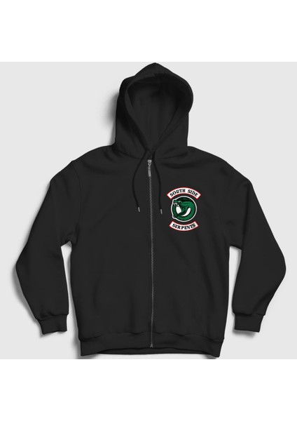 Unisex Siyah South Side Serpents V2 Riverdale Fermuarlı Kapüşonlu Sweatshirt