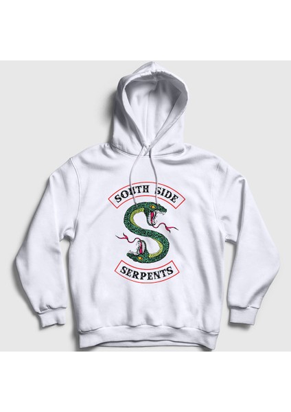 Unisex Beyaz South Side Serpents Riverdale Kapüşonlu Sweatshirt