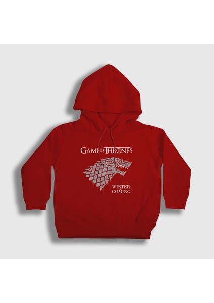 Unisex Çocuk Kırmızı Stark Game Of Thrones Kapüşonlu Sweatshirt