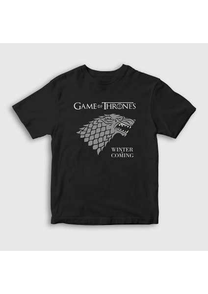 Unisex Çocuk Siyah Stark Game Of Thrones T-Shirt