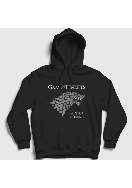 Unisex Siyah Stark Game Of Thrones Kapüşonlu Sweatshirt