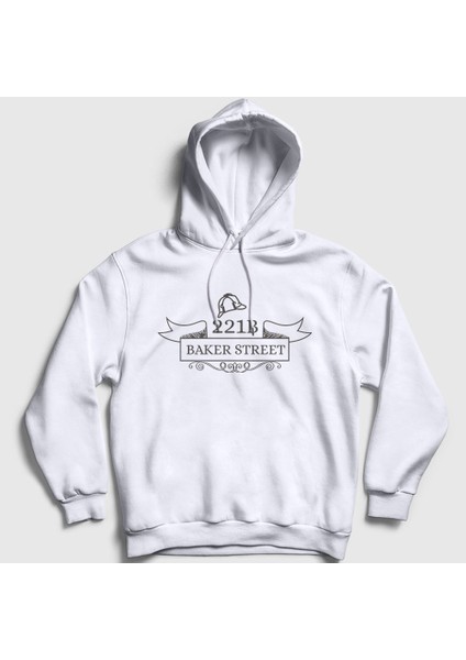 Unisex Beyaz 221B Sherlock Holmes Kapüşonlu Sweatshirt