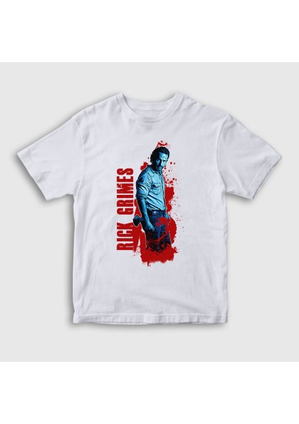 Unisex Çocuk Beyaz Rick Grimes The Walking Dead T-Shirt