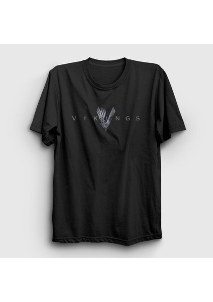Unisex Siyah Logo V2 Vikings T-Shirt