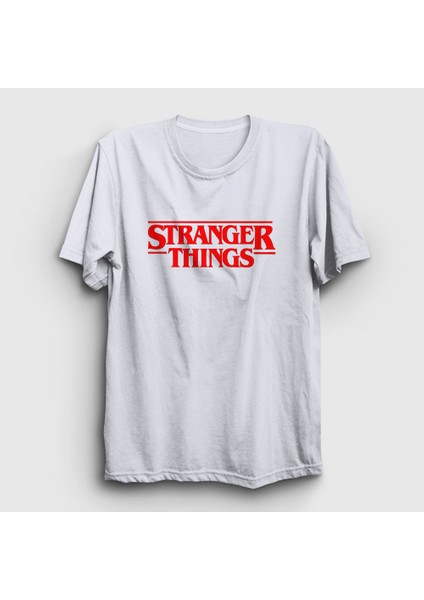 Unisex Beyaz Logo V2 Stranger Things T-Shirt