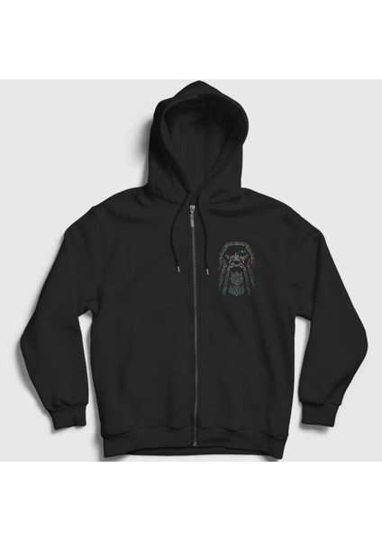 Unisex Siyah Odin Vikings Fermuarlı Kapüşonlu Sweatshirt