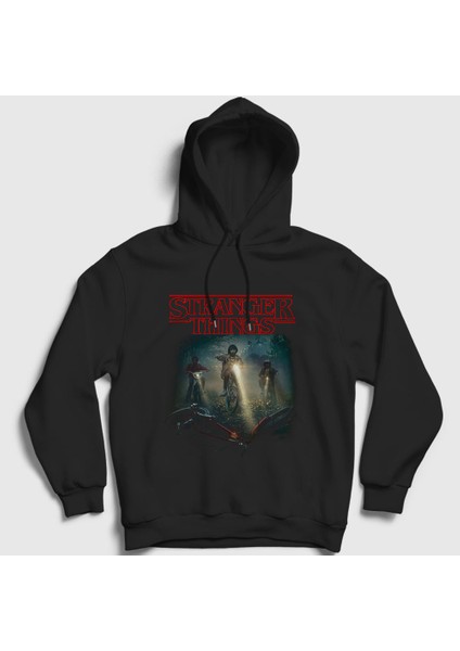 Unisex Siyah Lost Stranger Things Kapüşonlu Sweatshirt