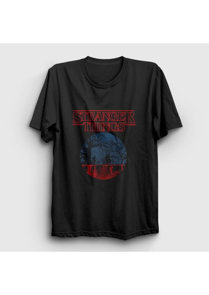 Unisex Siyah Night Stranger Things T-Shirt