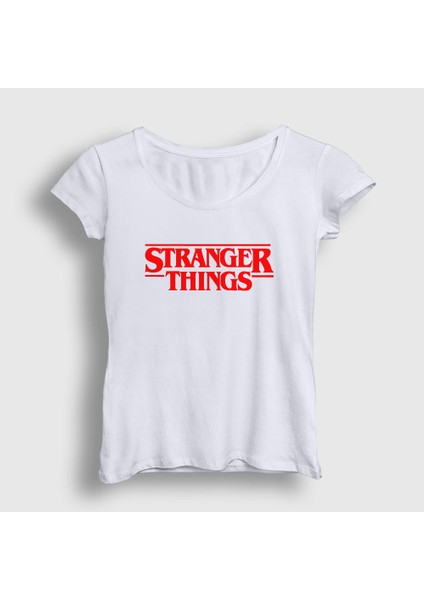 Kadın Beyaz Logo V2 Stranger Things T-Shirt