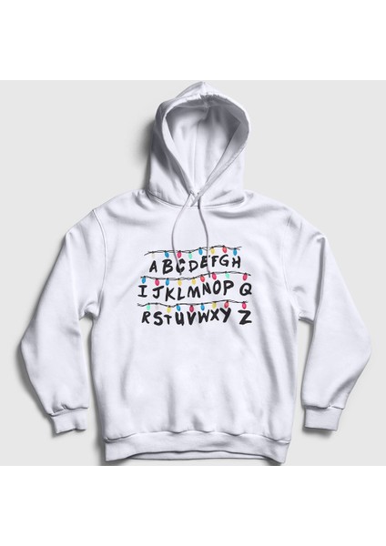 Unisex Beyaz Lights Stranger Things Kapüşonlu Sweatshirt