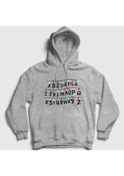Unisex Gri Lights Stranger Things Kapüşonlu Sweatshirt