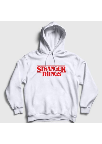Unisex Beyaz Logo V2 Stranger Things Kapüşonlu Sweatshirt