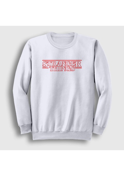Unisex Beyaz Logo Stranger Things Sweatshirt