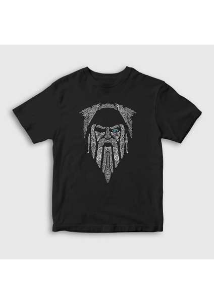 Unisex Çocuk Siyah Odin V2 Vikings T-Shirt