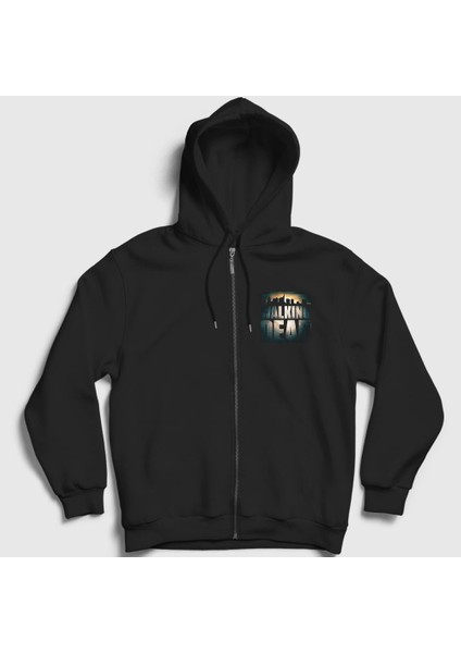 Unisex Siyah Logo The Walking Dead Fermuarlı Kapüşonlu Sweatshirt