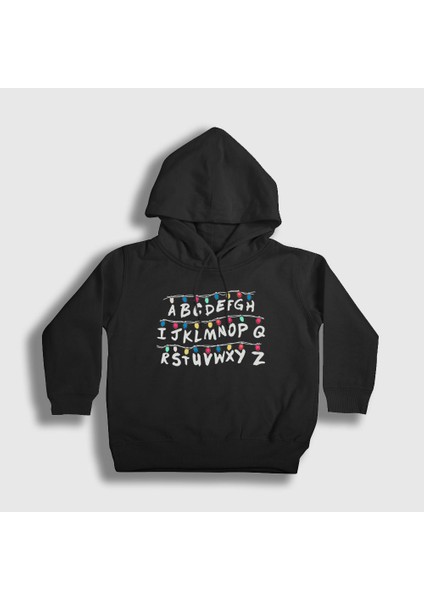 Unisex Çocuk Siyah Lights Stranger Things Kapüşonlu Sweatshirt
