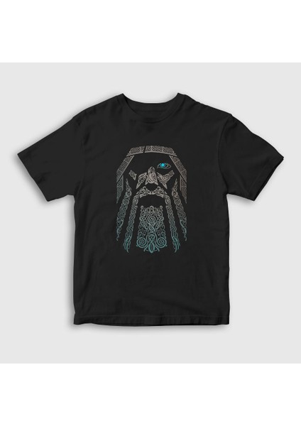 Unisex Çocuk Siyah Odin Vikings T-Shirt