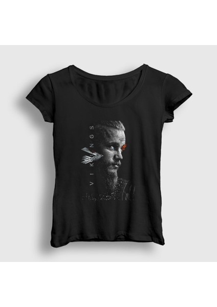 Kadın Siyah Ragnar V2 Vikings T-Shirt