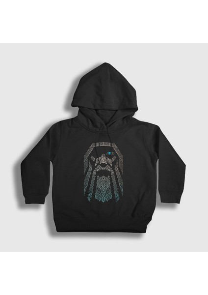 Unisex Çocuk Siyah Odin Vikings Kapüşonlu Sweatshirt