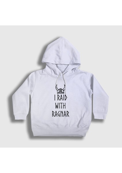 Unisex Çocuk Beyaz Raid Vikings Kapüşonlu Sweatshirt