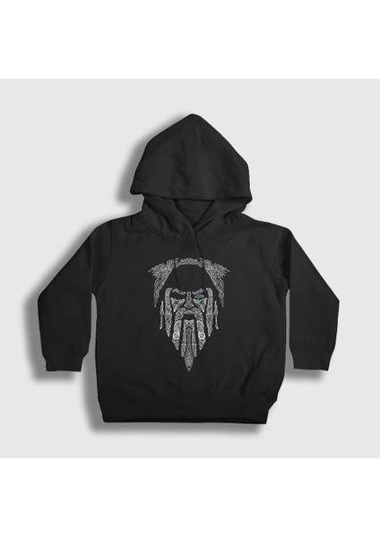 Unisex Çocuk Siyah Odin V2 Vikings Kapüşonlu Sweatshirt