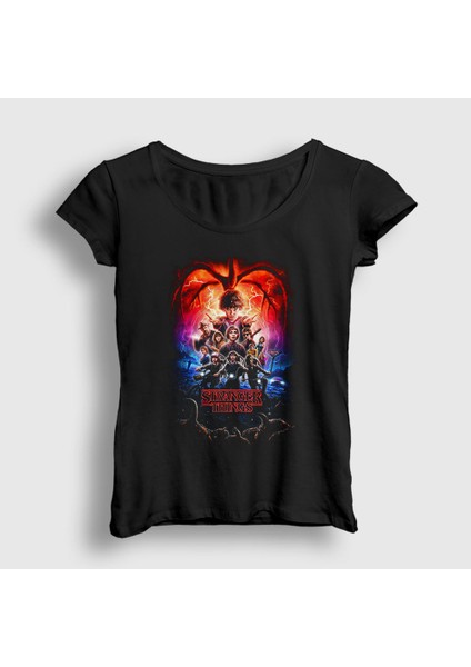 Kadın Siyah Cover V2 Stranger Things T-Shirt