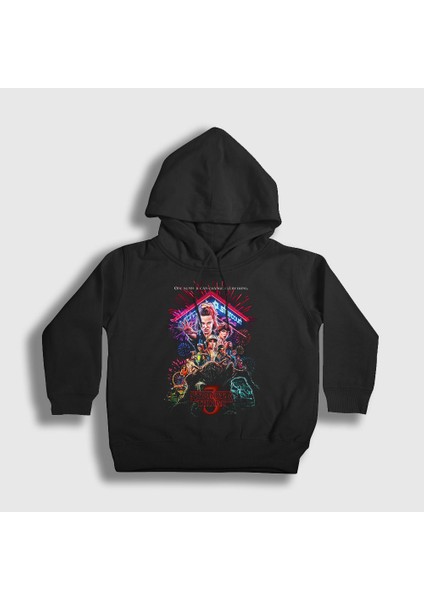 Unisex Çocuk Siyah Cover V3 Stranger Things Kapüşonlu Sweatshirt