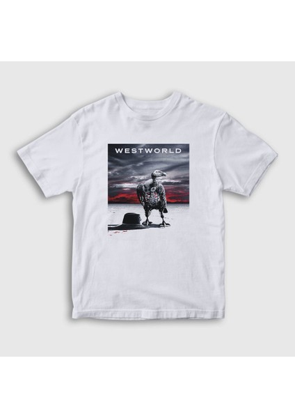 Unisex Çocuk Beyaz Cover Westworld T-Shirt