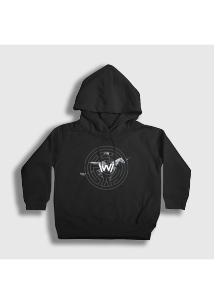 Unisex Çocuk Siyah Rider Westworld Kapüşonlu Sweatshirt