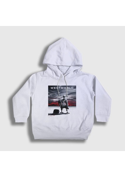 Unisex Çocuk Beyaz Cover Westworld Kapüşonlu Sweatshirt