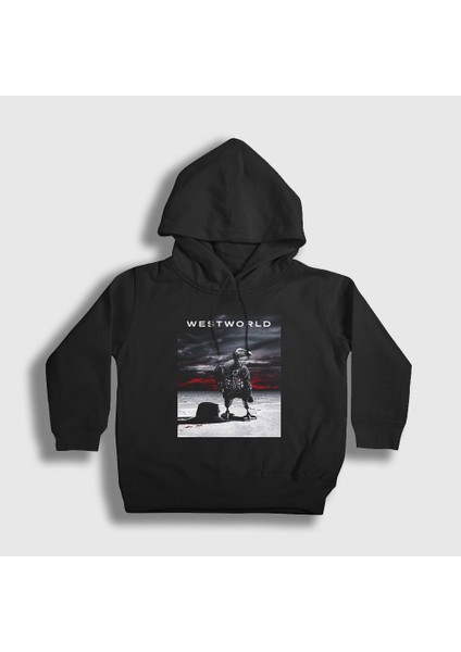 Unisex Çocuk Siyah Cover Westworld Kapüşonlu Sweatshirt