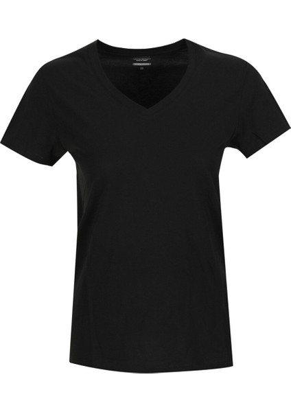 CT132 Basic Modal V Neck Siyah Kadın Kısa Kol TShirt