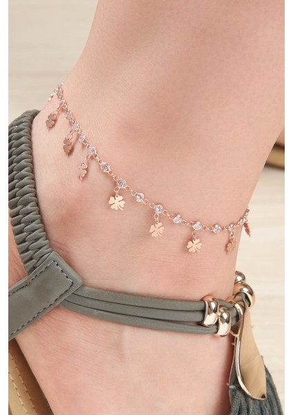 Gümüş Rose Zirkon Taşlı Yonca Halhal fiyatları