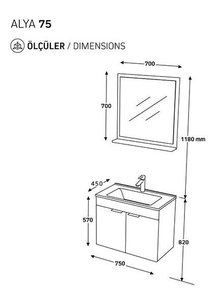 Fix Arya 75 cm Banyo Dolabı Renk Aybe Bej