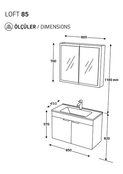 Fix Loft 85 cm Banyo Dolabı Renk Aybe Bej
