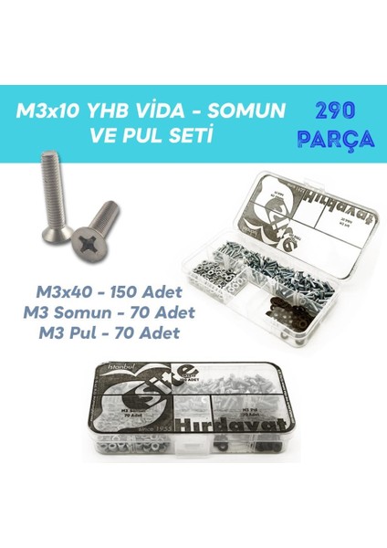 M3X10 Yhb Vida Somun ve Pul Seti, 290 Parça