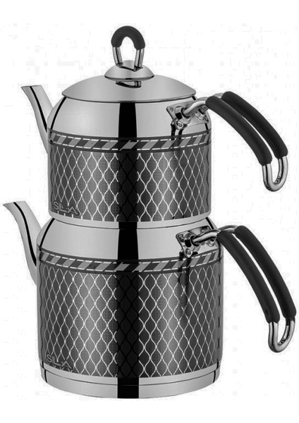 Karo Dekorlu Demlik Çaydanlık Takımı 3,5 Litre