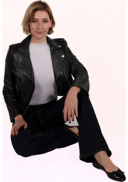 Eliza Model Kadın Siyah Deri Ceket modelleri