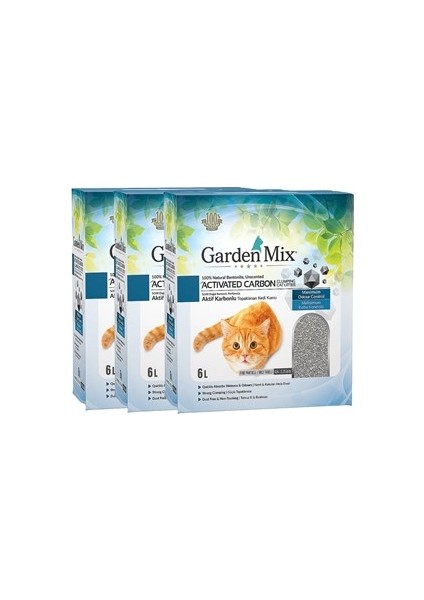 Gardenmix Bentonit Aktif Karbonlu Kedi Kumu 6 Lt x 3\'lü Paket