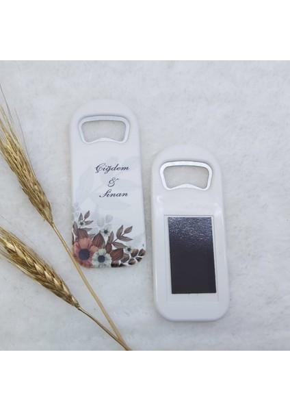 30 Adet Kahverengi Çiçek Baskılı Dikey Açacak Magnet 4,5x10,5 Cm Uv Nikah Şekeri Nişan Şekeri