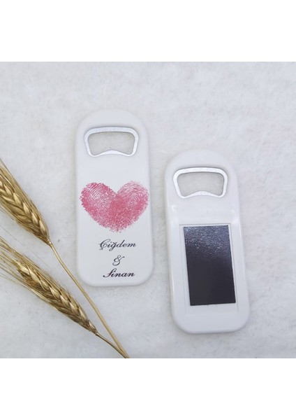 30 Adet Kalp Baskılı Dikey Açacak Magnet 4,5x10,5 Cm Uv Nikah Şekeri Nişan Ği