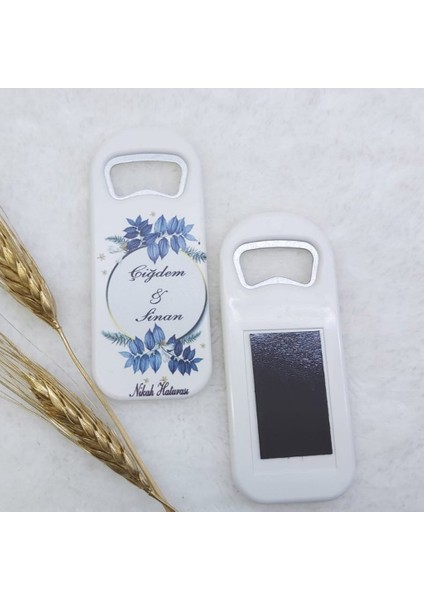 30 Adet Çiçek Mavi Baskılı Dikey Açacak Magnet 4,5x10,5 Cm Uv Nikah Şekeri Nişan Ği