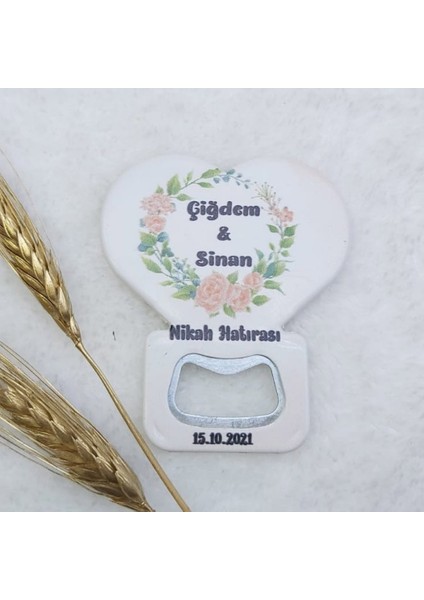 30 Adet Yeşil Çiçek Baskılı Kalp Balon Açacak Magnet 7,5x8,5 Cm Uv Nikah Şekeri Nişan Ği